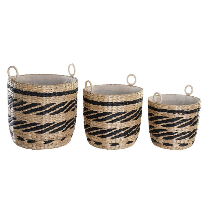 Set de Coșuri DKD Home Decor Poliester Colonial Fibră (38 x 38 x 36 cm)