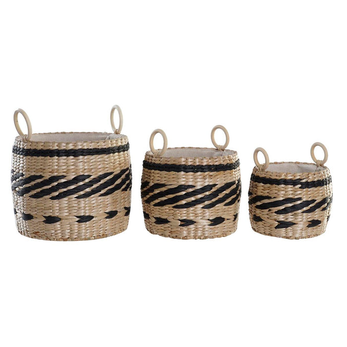 Set de Coșuri DKD Home Decor Negru Natural Fibră naturală Colonial 30 x 30 x 25 cm (3 Piese)