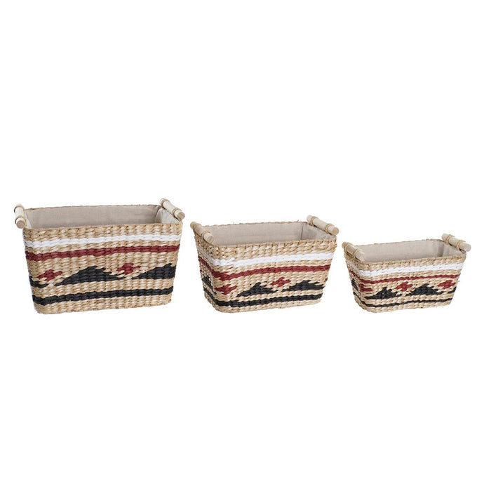 Set de Coșuri DKD Home Decor Poliester Colonial Fibră (39 x 27 x 24 cm)