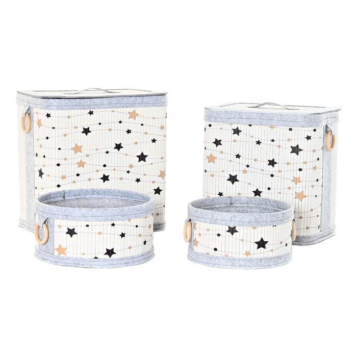 Set de Coșuri DKD Home Decor Alb Negru Gri Auriu* Bambus Stele 41 x 31 x 42 cm (4 Piese) (2 Unități)