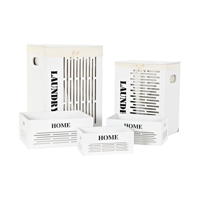 Set de Coșuri DKD Home Decor Alb Negru Bej Lemn MDF 40 x 30 x 56 cm (5 Piese) (5 Unități)