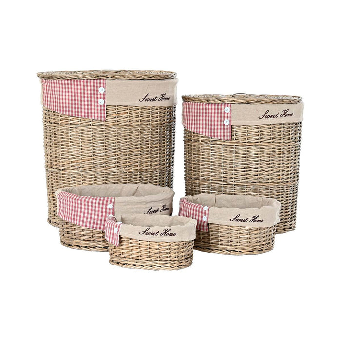 Set de Coșuri DKD Home Decor Roșu Bej Natural răchită Cottage 51 x 37 x 56 cm (5 Piese) (5 Unități)