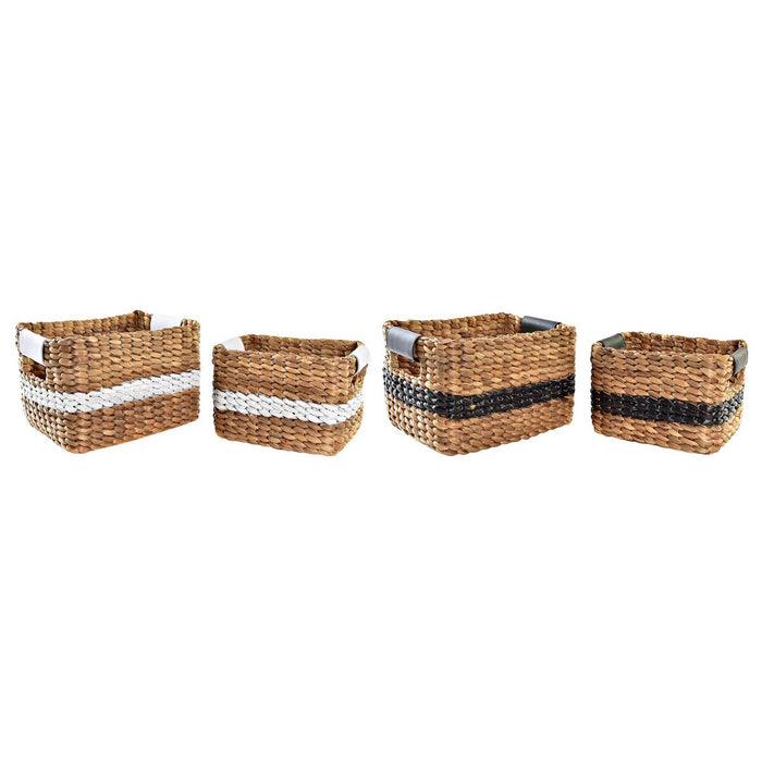 Set de Coșuri DKD Home Decor Alb Negru Natural Alb/Negru Poliuretan Lemn Metal Fibră naturală Colonial 30 x 40 cm 32 x 25 x 20 c