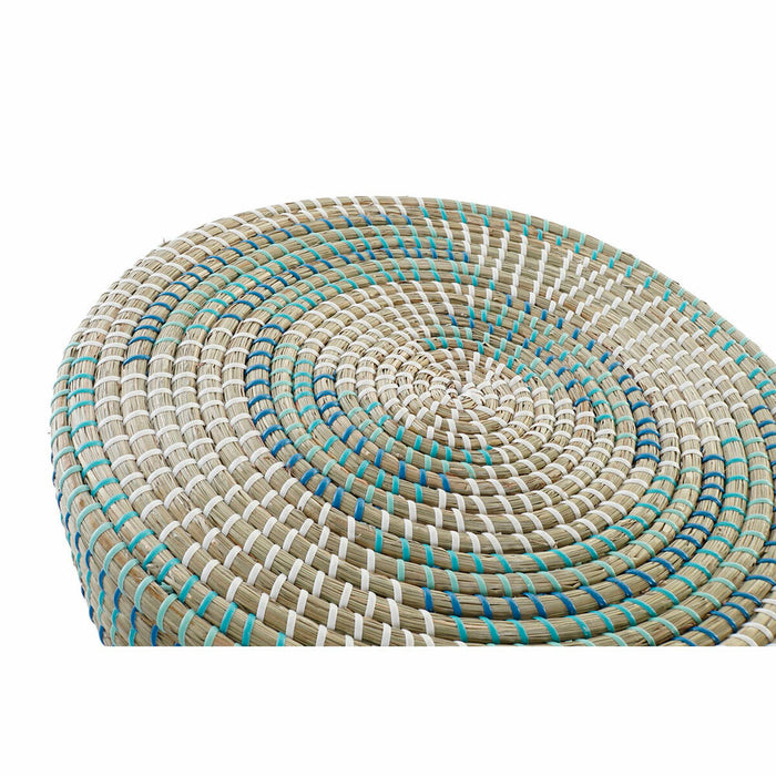 Suport pentru Picioare DKD Home Decor Natural Turquoise Alb Ratan Tropical Iarbă de mare (41 x 41 x 42 cm)