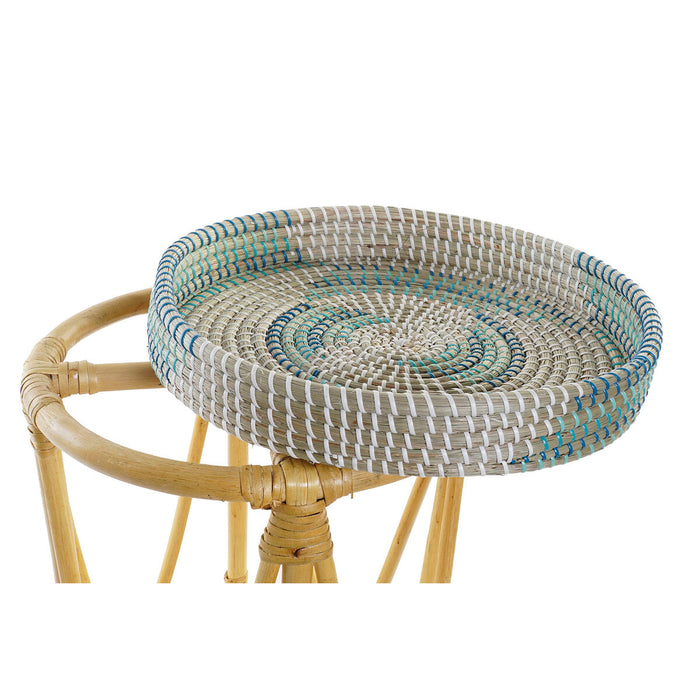 Suport pentru Picioare DKD Home Decor Natural Turquoise Alb Ratan Tropical Iarbă de mare (41 x 41 x 42 cm)