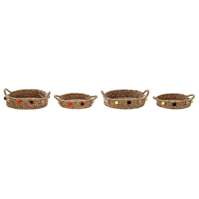 Set de Coșuri DKD Home Decor 49 x 40 x 9,5 cm Pompoane Iarbă de mare Boho (2 Unități)