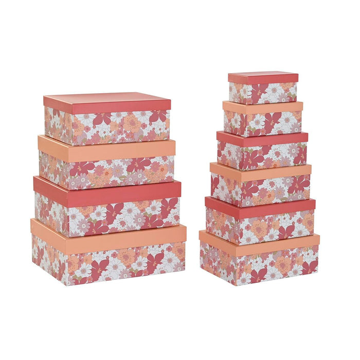 Set de cutii de depozitare, cu posibilitate de stivuire DKD Home Decor Fucsia Alb Piersică Carton (43,5 x 33,5 x 15,5 cm)