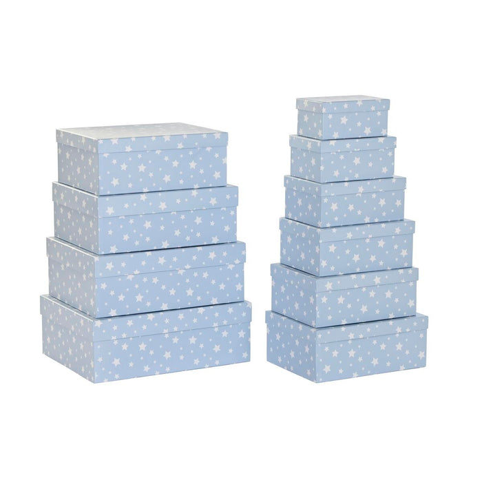 Set de cutii de depozitare, cu posibilitate de stivuire DKD Home Decor Alb Albastru celest Infantil Carton (43,5 x 33,5 x 15,5 c