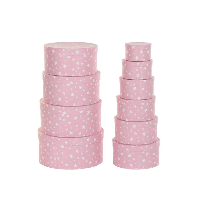 Set de cutii de depozitare, cu posibilitate de stivuire DKD Home Decor Rotund Stele Infantil Carton