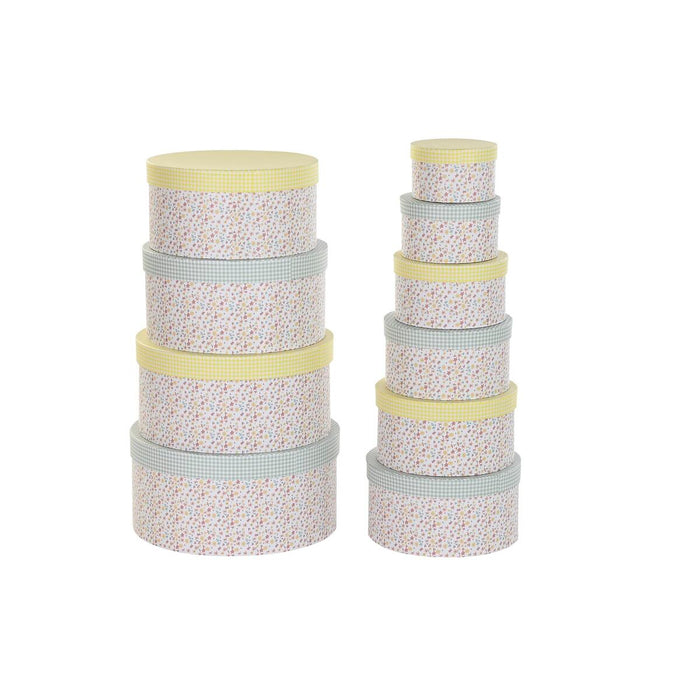Set de cutii de depozitare, cu posibilitate de stivuire DKD Home Decor Verde Galben Multicolor Carton (37,5 x 37,5 x 18 cm)