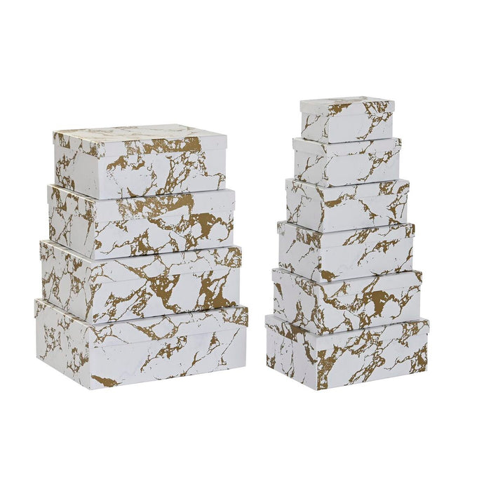 Set de cutii de depozitare, cu posibilitate de stivuire DKD Home Decor Auriu* Alb Carton (43,5 x 33,5 x 15,5 cm)