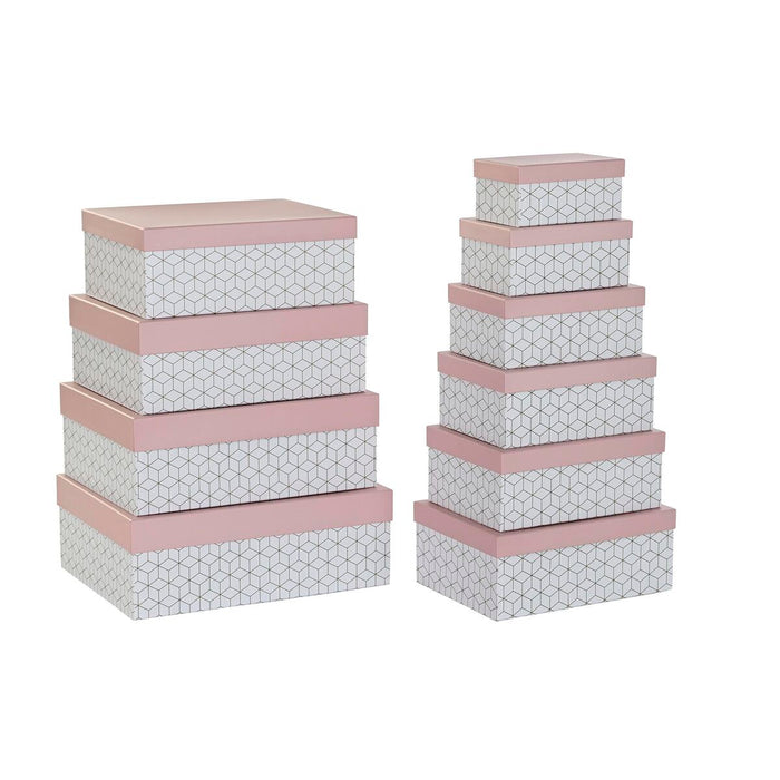 Set de cutii de depozitare, cu posibilitate de stivuire DKD Home Decor Auriu* Alb Roz deschis Carton (43,5 x 33,5 x 15,5 cm)