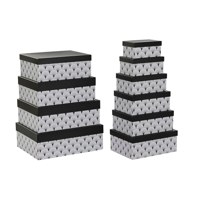 Set de cutii de depozitare, cu posibilitate de stivuire DKD Home Decor Negru Alb Carton