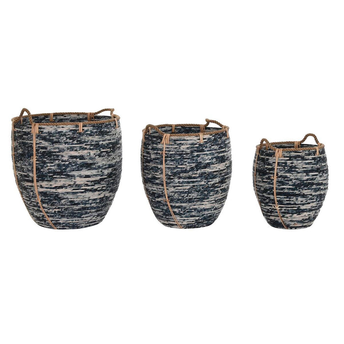 Set de Coșuri DKD Home Decor Alb Negru Boho 56 x 56 x 60 cm 52 x 52 x 60 cm Plastic 3 Piese