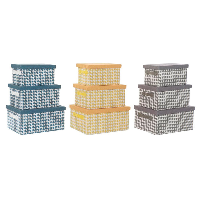 Set de cutii de depozitare, cu posibilitate de stivuire DKD Home Decor Gri Albastru Galben 40 x 30 x 20 cm