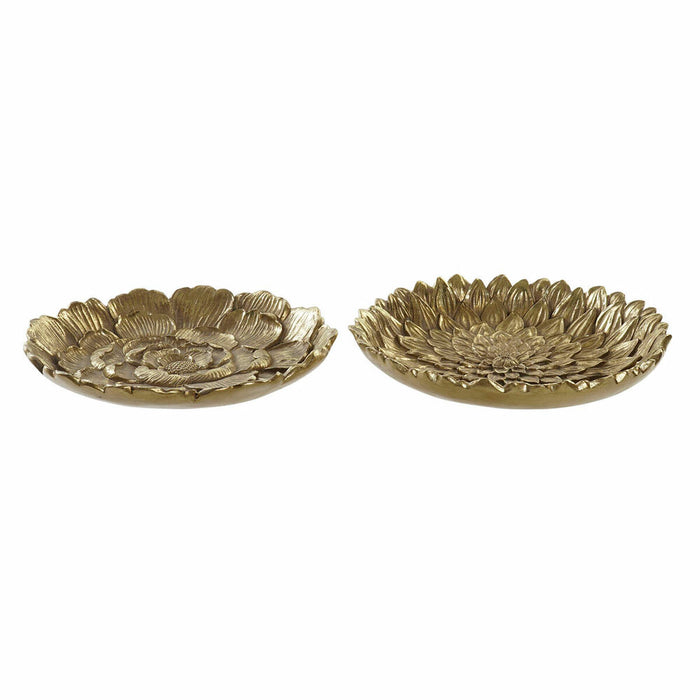 Tavă DKD Home Decor Auriu* Rășină Tropical Frunza a unei plante Cu descărcare 25 x 25 x 4 cm (2 Unități) (12 Unități)