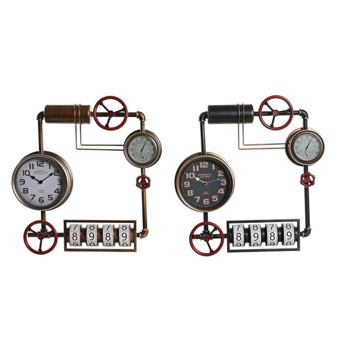 Ceas de Perete DKD Home Decor 57 x 9,5 x 57 cm Geam Roșu Negru Auriu* Fier Vintage (2 Unități)