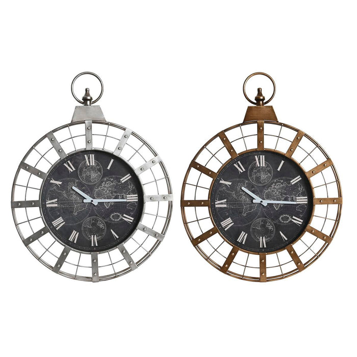 Ceas de Perete DKD Home Decor 60 x 6,5 x 78 cm Geam Argintiu Negru Auriu* Fier (2 Unități)