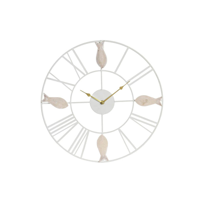 Ceas de Perete DKD Home Decor 39 x 3,5 x 39 cm Metal Maro Alb Lemn MDF Mediterană Pești