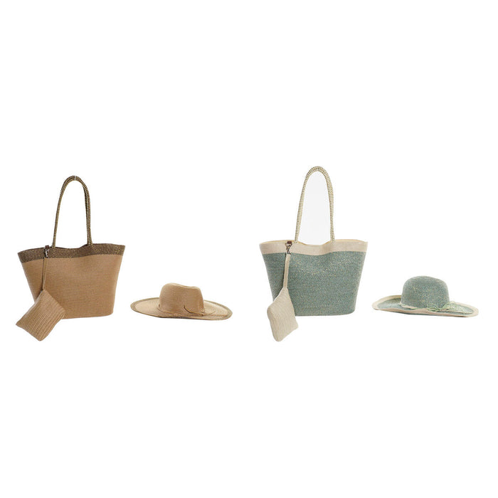 Geantă de Plajă DKD Home Decor 43 x 10 x 28 cm Bej Maro Verde (2 Unități)