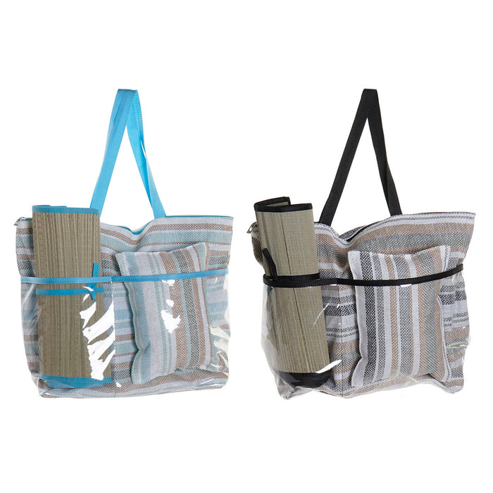 Geantă de Plajă DKD Home Decor 44 x 23 x 62 cm Pânză Gri Albastru Maro Verde PVC (2 Unități)