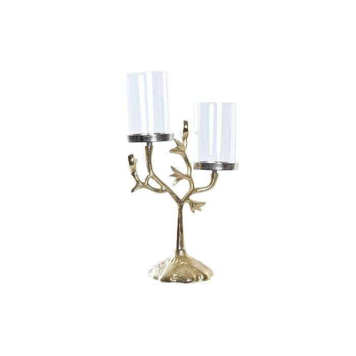 Candelabru DKD Home Decor Geam Auriu* Aluminiu Păsări (29 x 15 x 48 cm)
