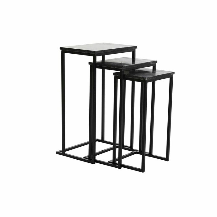 Set de 3 Măsuțe DKD Home Decor 40 x 26 x 65 cm Negru Metal Marmură