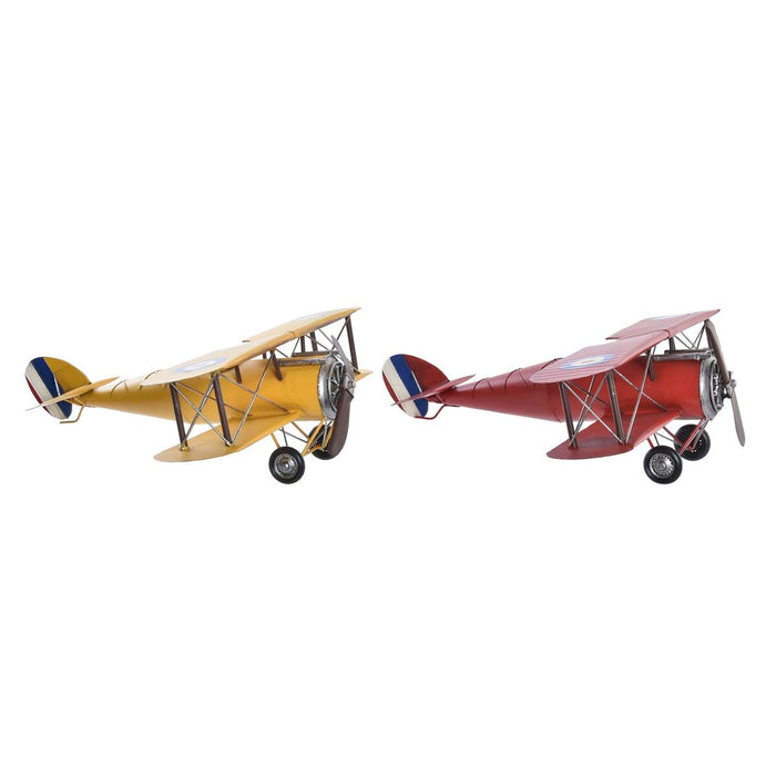 Figură Decorativă DKD Home Decor Galben Roșu Avion Vintage 50 x 42 x 16 cm (2 Unități)