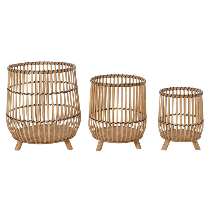 Set de ghivece DKD Home Decor Maro Negru Natural Bambus Bali 43 x 43 x 48 cm