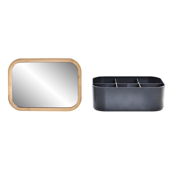 Cutie bijuterii cu organizator şi oglindă din bambus DKD Home Decor Negru Natural Bambus polistiren 15,5 x 11 x 5,8 cm