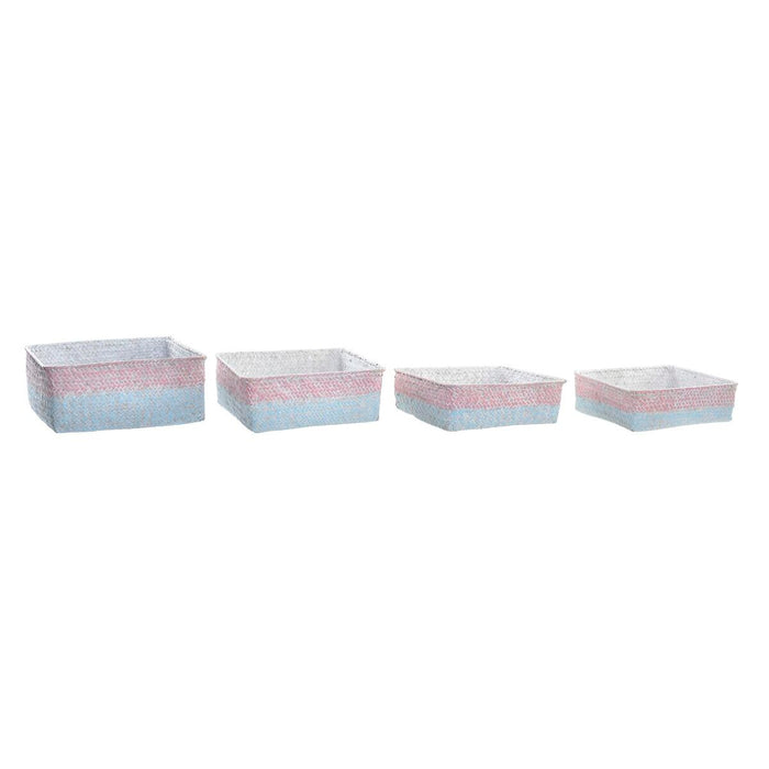 Set de Coșuri DKD Home Decor Poliester 8,5 cm 26 x 26 x 9 cm Fibră naturală Boho Mediterană (4 Piese)