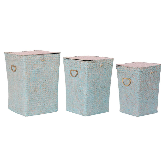 Set de Coșuri DKD Home Decor Roz Celeste Boho 37 x 37 x 50 cm (3 Piese)
