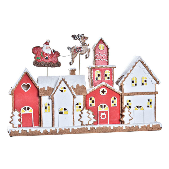 Ornament de Crăciun DKD Home Decor Casă Alb Roșu Rășină 41 x 7,5 x 27 cm