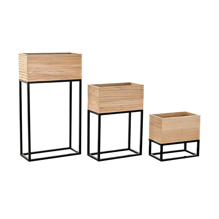 Set de jardiniere DKD Home Decor Negru Natural Lemn Metal Loft 45 x 20 x 82 cm (3 pcs)