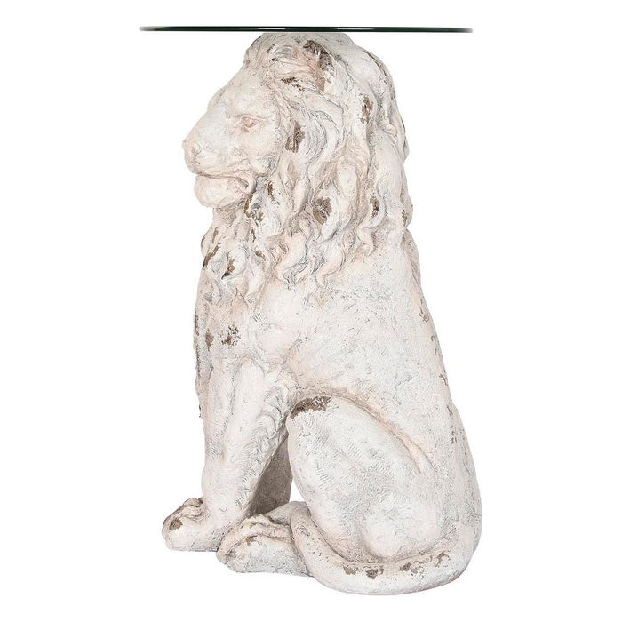 Masa laterală DKD Home Decor Leu 52 x 44 x 72 cm Geam Gri Metal Alb Magneziu