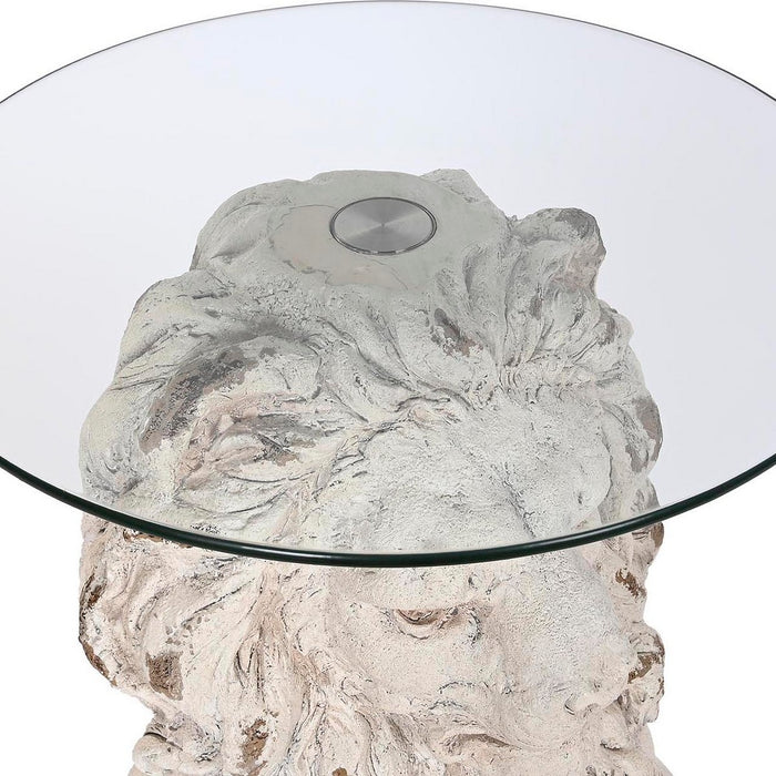 Masa laterală DKD Home Decor Leu 52 x 44 x 72 cm Geam Gri Metal Alb Magneziu