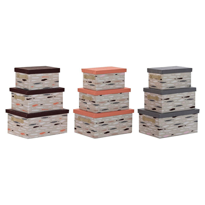 Set de cutii de depozitare, cu posibilitate de stivuire DKD Home Decor Maro Gri Portocaliu 40 x 30 x 20 cm