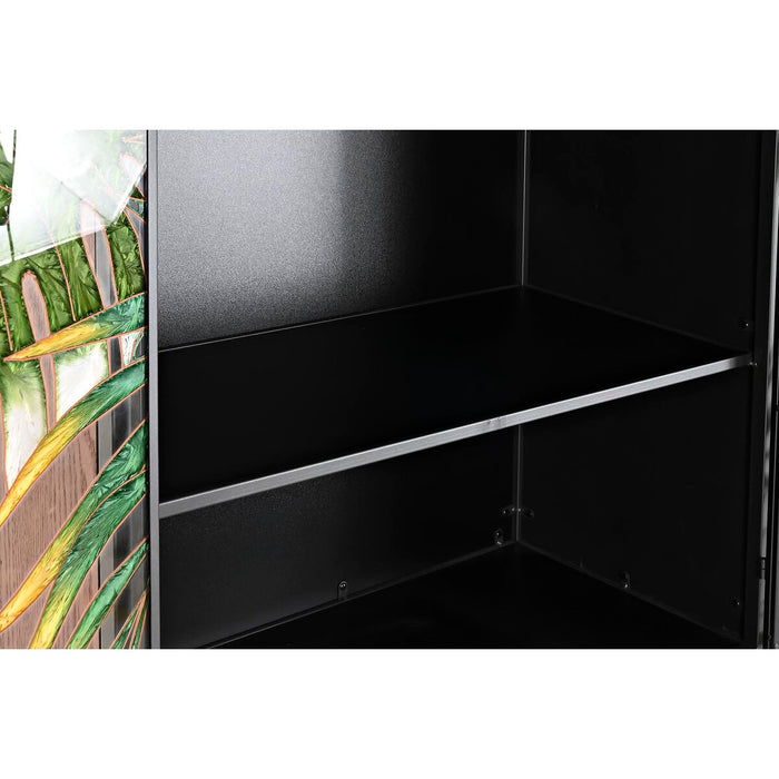 Servantă DKD Home Decor 85 x 35 x 155 cm Geam Negru Auriu* Metal Maro Transparent Verde Maro închis
