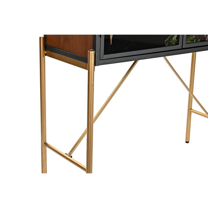 Servantă DKD Home Decor 85 x 35 x 155 cm Geam Negru Auriu* Metal Maro Transparent Verde Maro închis