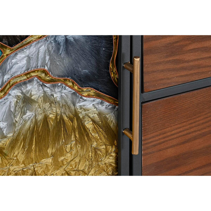 Mobilă TV DKD Home Decor Galben Verde Auriu* Maro închis Metal Geam 140 x 35 x 55 cm