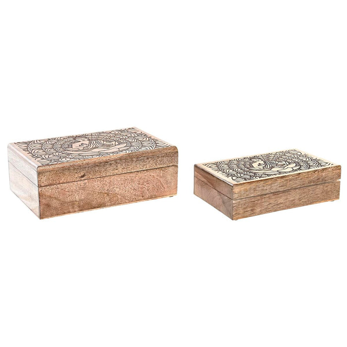 Casetă de Bijuterii DKD Home Decor Maro Lemn de mango 25 x 17 x 9 cm Maro închis (2 Unități)