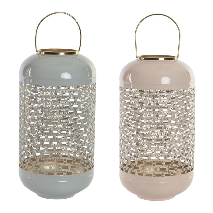 Suport de Lumânări DKD Home Decor 24 x 24 x 46 cm Albastru Roz Aluminiu 24 x 24 x 56 cm (2 Unități)