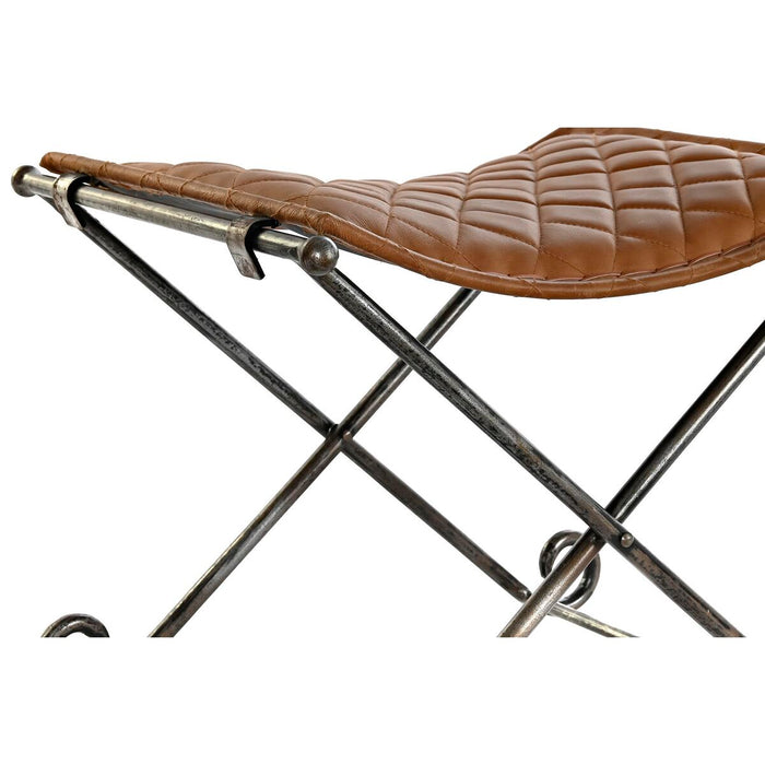 Foot-of-bed Bench DKD Home Decor Negru Metal Maro Piele (53 x 45 x 44 cm)