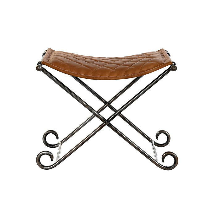 Foot-of-bed Bench DKD Home Decor Negru Metal Maro Piele (53 x 45 x 44 cm)
