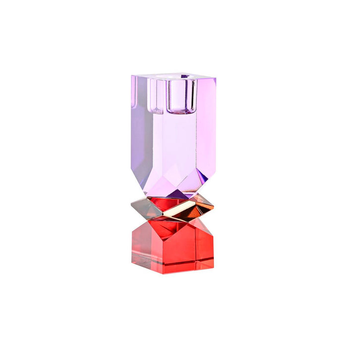 Suport de Lumânări DKD Home Decor Roșu Bicolor Liliachiu Geam 4 x 4 x 12 cm