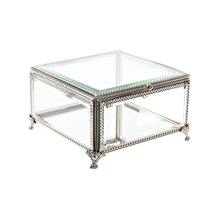 Casetă de Bijuterii DKD Home Decor Geam Metal 16 x 16 x 10 cm Argintiu Transparent