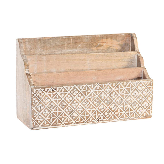 Organizator multifuncțional DKD Home Decor Frunze Natural 32 x 13 x 21 cm 33 x 12 x 21 cm Alb Lemn de mango