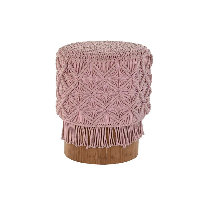 Suport pentru Picioare DKD Home Decor 43 x 43 x 51 cm Lemn Maro Roz deschis Macrame Boho