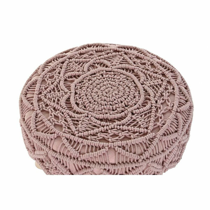 Suport pentru Picioare DKD Home Decor Natural Roz deschis Lemn Boho Macrame 53 x 53 x 31 cm
