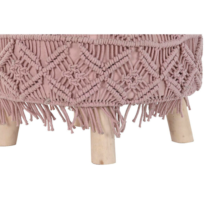 Suport pentru Picioare DKD Home Decor Natural Roz deschis Lemn Boho Macrame 53 x 53 x 31 cm